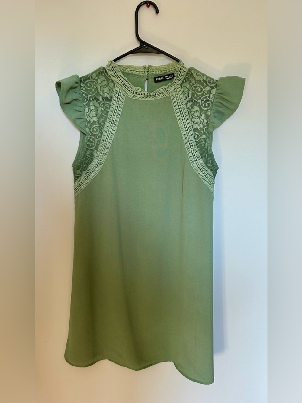 SHEIN Light Sage Lace Yoke Dress